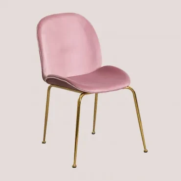 Set Van 4 Pary Fluwelen Eetkamerstoelen Pioenroos & Goud - Sklum