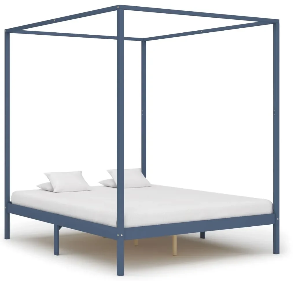 vidaXL Hemelbedframe met 2 lades massief grenenhout grijs 180x200 cm