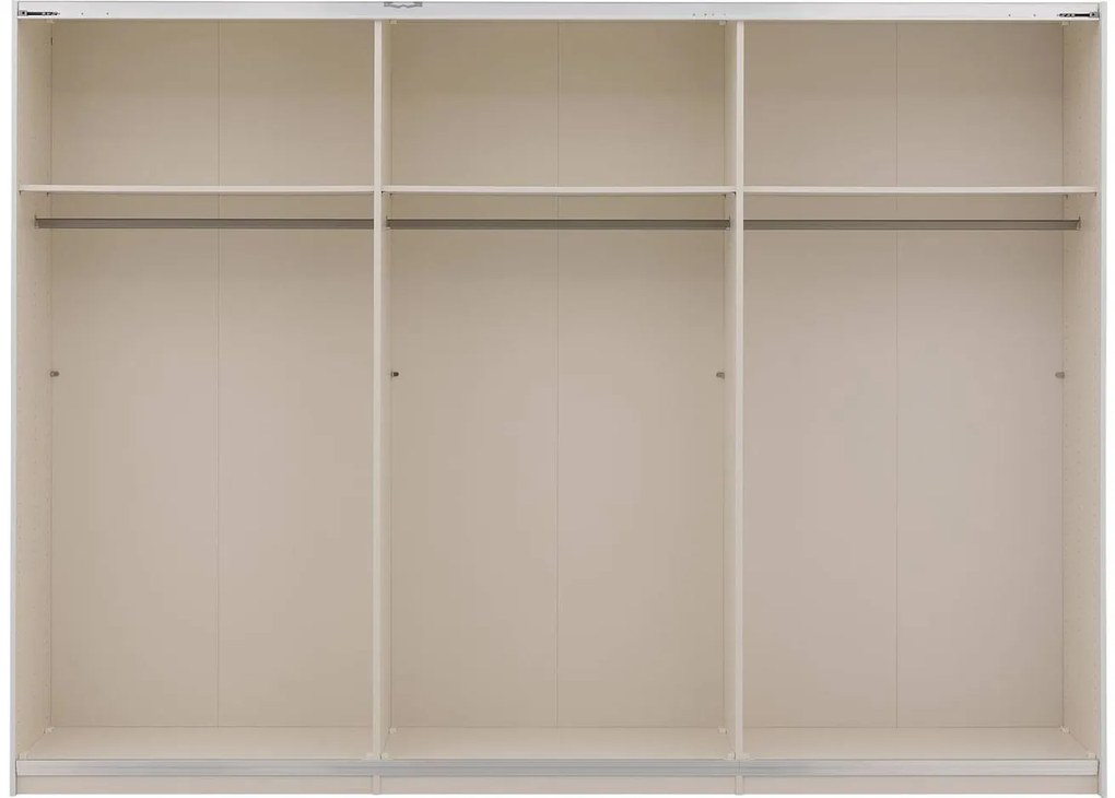 Goossens Kledingkast Easy Storage Sdk, 303 cm breed, 220 cm hoog, 2x 3 paneel glas schuifdeuren en 1x 3 paneel spiegel schuifdeur midden