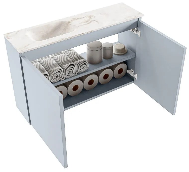 Mondiaz Ture DLux toiletmeubel 80cm clay met wastafel frappe links met kraangat