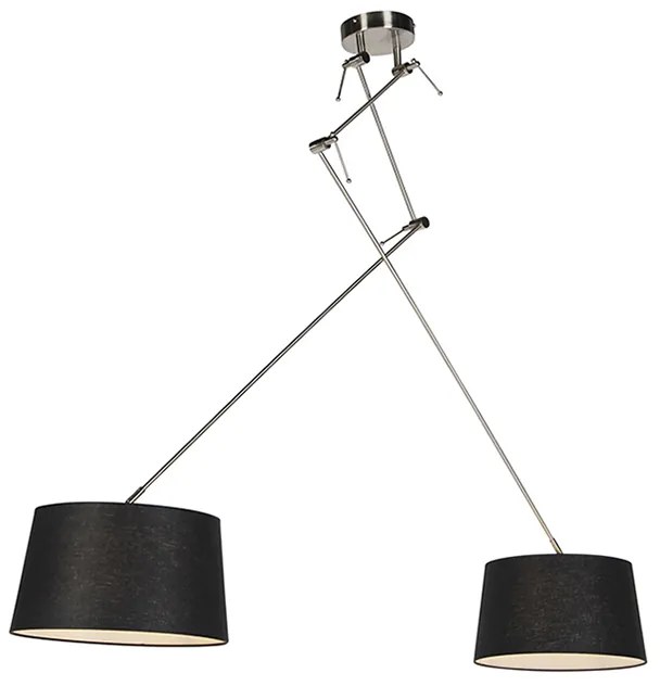 Hanglamp staal met linnen kappen zwart 35 cm 2-licht - Blitz