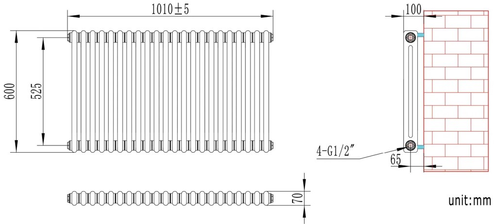 Eastbrook Rivassa 2 koloms radiator 100x60cm staal 1385W brons