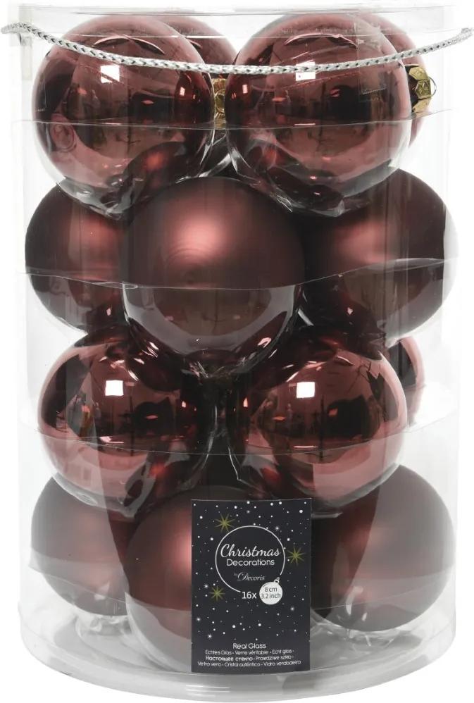 Kerstballen glas glans-mat dia 8 cm rood bruin groot