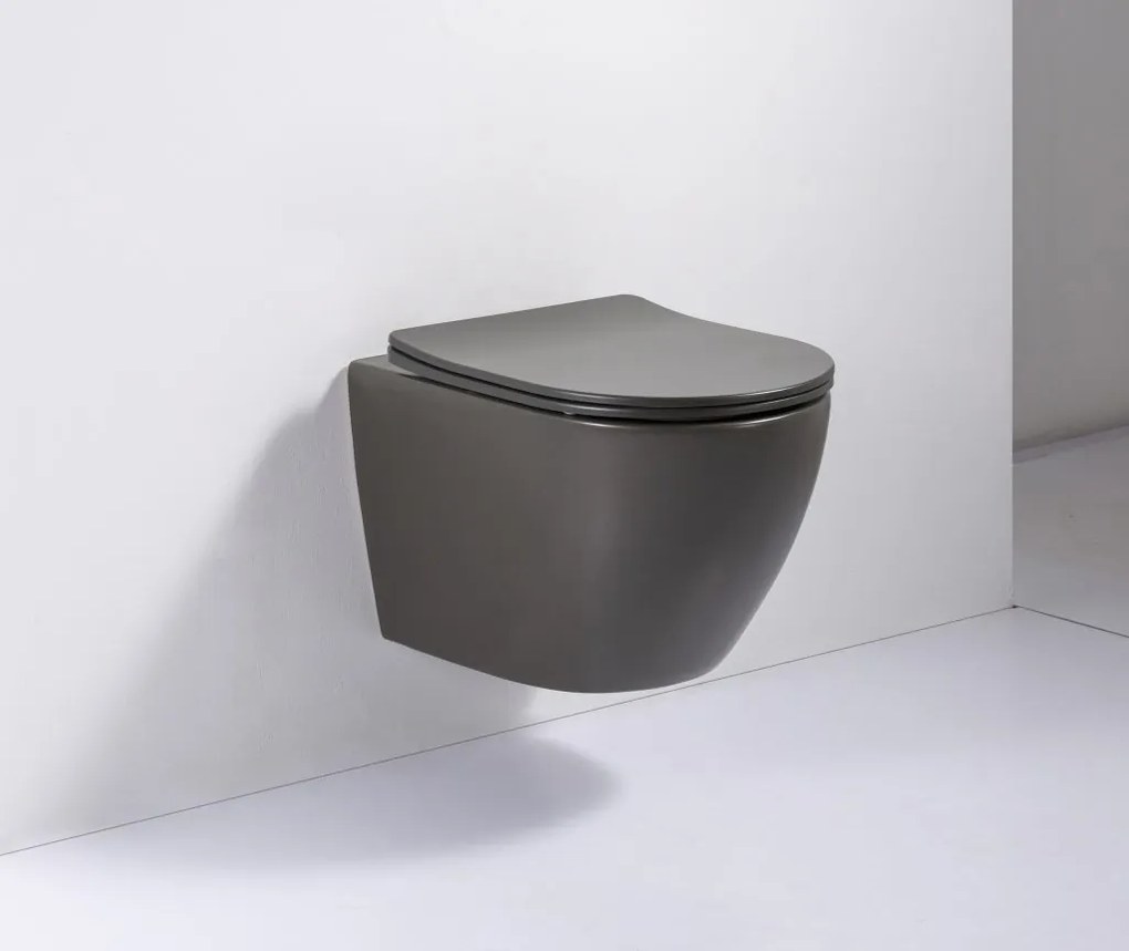 SaniGoods Apollo mat donkergrijze toiletpot inclusief zitting anti-kalk 48cm