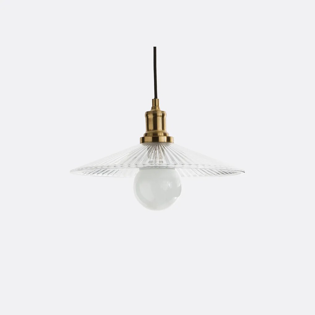 Hanglamp in messing en geribbeld glasØ35,5 cm, Iloa