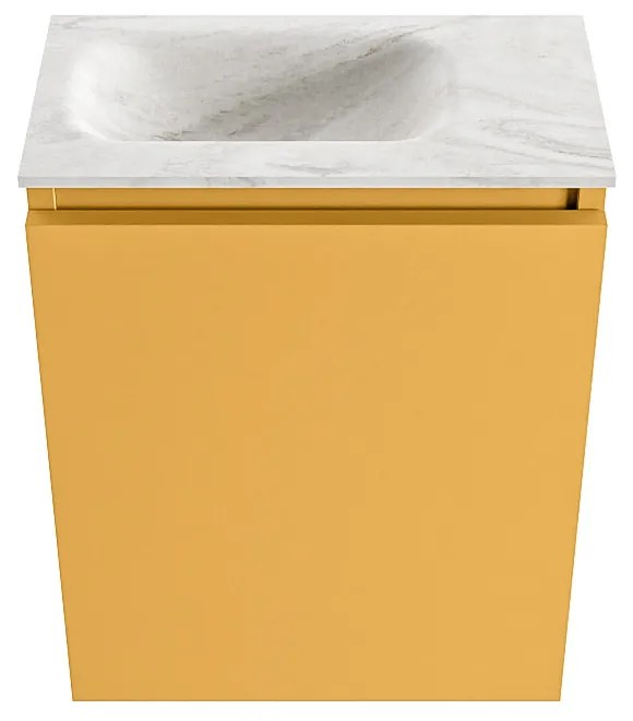 Mondiaz Ture DLux toiletmeubel 40cm ocher met wastafel ostra links met kraangat