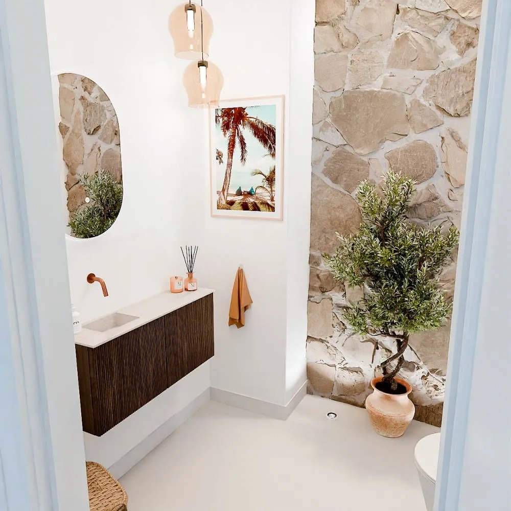 Mondiaz Joya DLux 90cm toiletmeubel walnut met wastafel faye links zonder kraangat meli