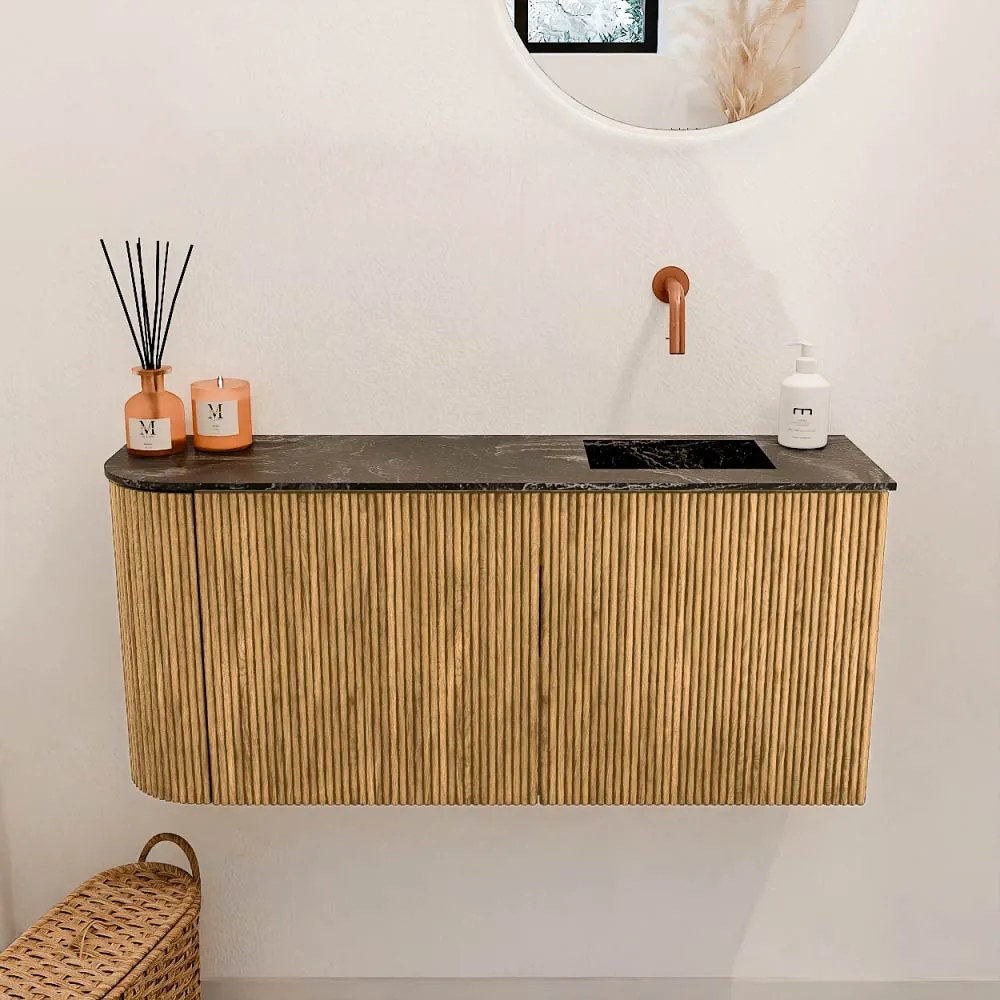 Mondiaz Joya DLux 90cm toiletmeubel ronding links oak met wastafel faye rechts zonder kraangat lava