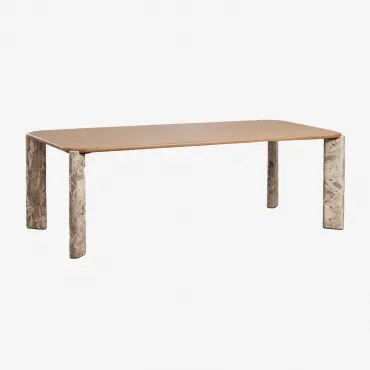 Rechthoekige Eettafel 230x110 Cm Van Mangohout En Natuursteen Andeca Mangohout - Beige Panther-marmer - Sklum