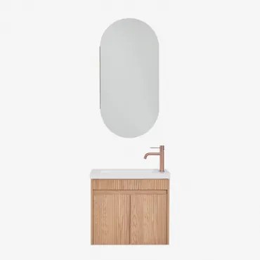 Narek Zwevend Houten Badkamermeubelset Met Geïntegreerde Wastafel Ash Brown & Ovaal Met Opbergruimte 45x90 Cm Abner & Roségoud - Sklum