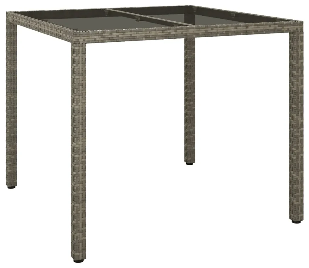 vidaXL Tuintafel 90x90x75 cm gehard glas en poly rattan grijs