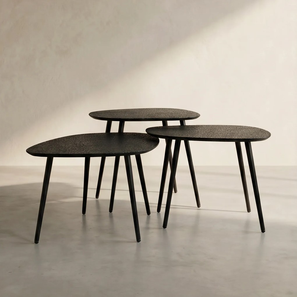 Metallic Antraciet Salontafel Set Organisch - 58 X 48cm.