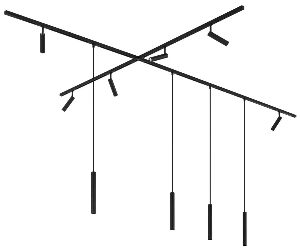 Modern railsysteem met 6 Spot / Opbouwspot / Plafondspots en 4 hanglampen zwart 1-fase - Slimline Uzzy Keno G9 Binnenverlichting Lamp