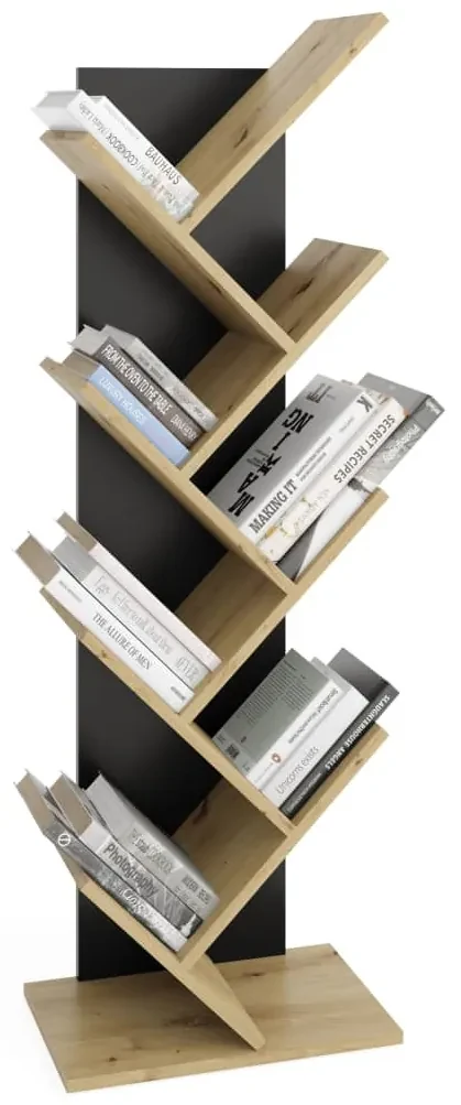 FMD Boekenplank staand geometrisch eikenkleurig en zwart