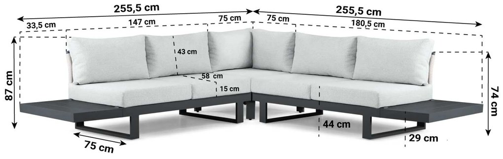 Hoek loungeset 5 personen Aluminium Grijs Lifestyle Garden Furniture Lorenzo