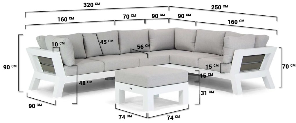 Loungeset tuin 6 personen Aluminium Wit Santika Furniture Santika Yovita