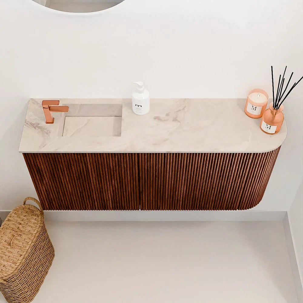 Mondiaz Joya DLux 90cm toiletmeubel ronding rechts ruby met wastafel faye links 1 kraangat frappe