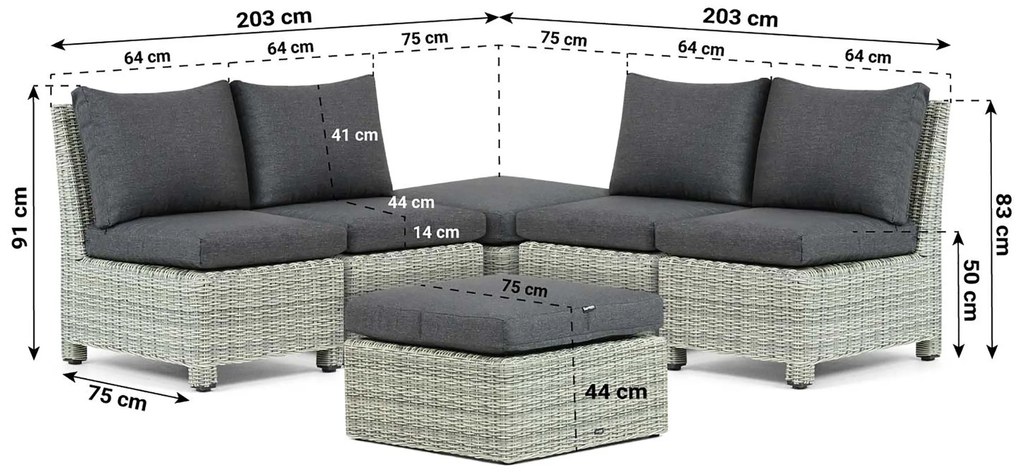 Loungeset 4 personen Wicker Grijs Garden Collections Lusso/Comodo
