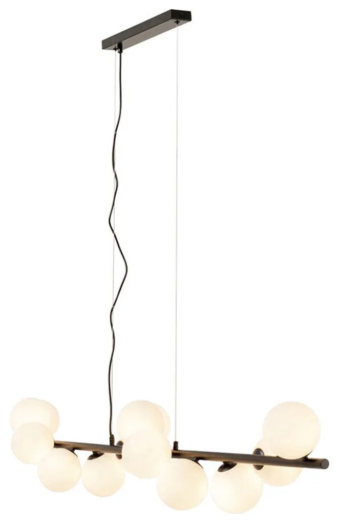 Brede Hanglamp Zwart Met Melkglas Bollen