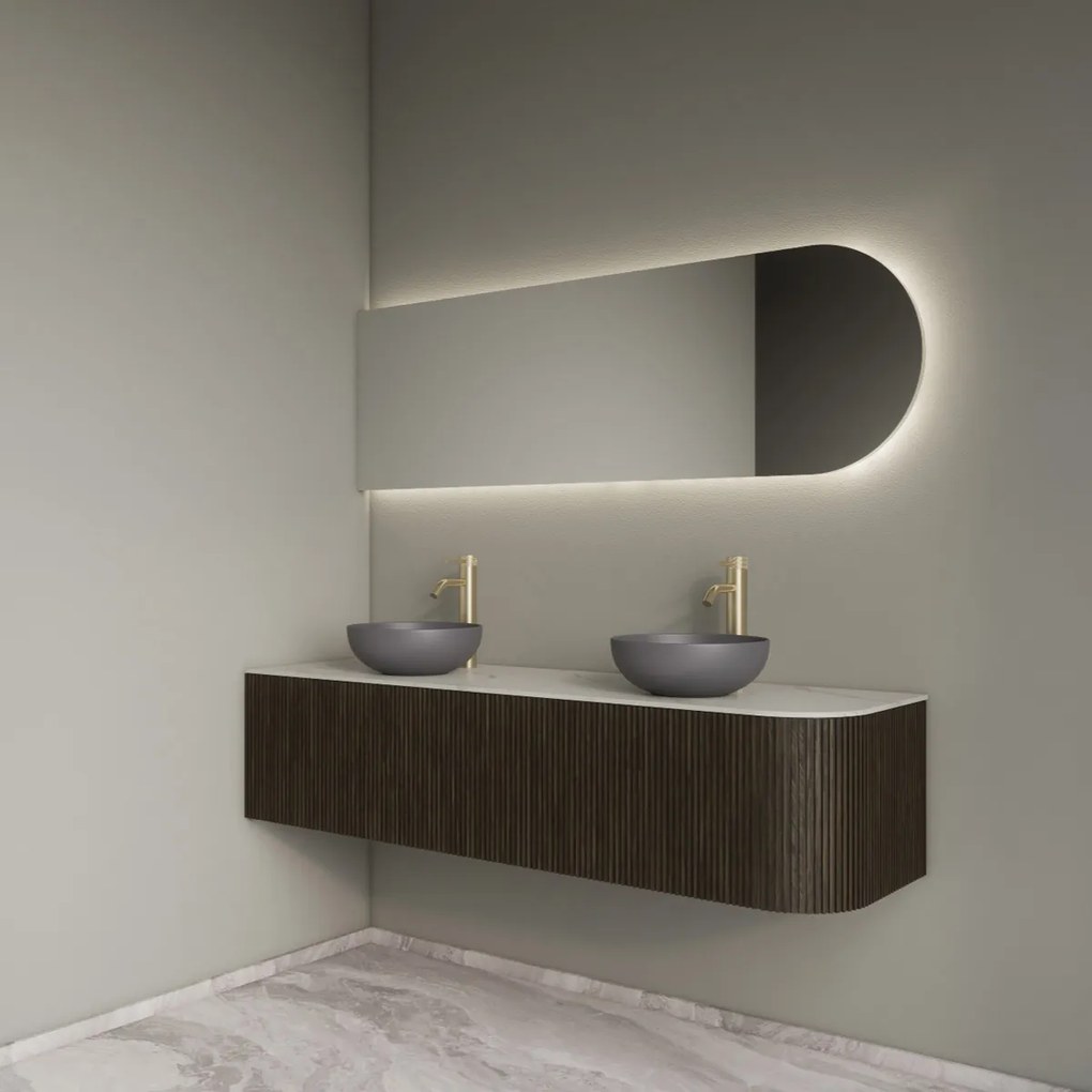 Gliss Design Alluro badmeubel ribbelfront met ronding rechts 160cm charcoal en wit marmer toppaneel