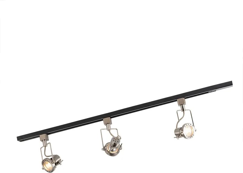 Smart 1-fase rail zwart met staal incl. 3 WiFi GU10 - Iconic Suplux