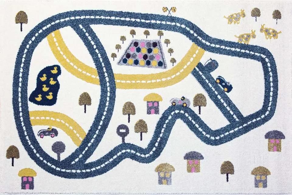 Art for Kids vloerkleed Racebaan - blauw - 135x190 cm - Leen Bakker