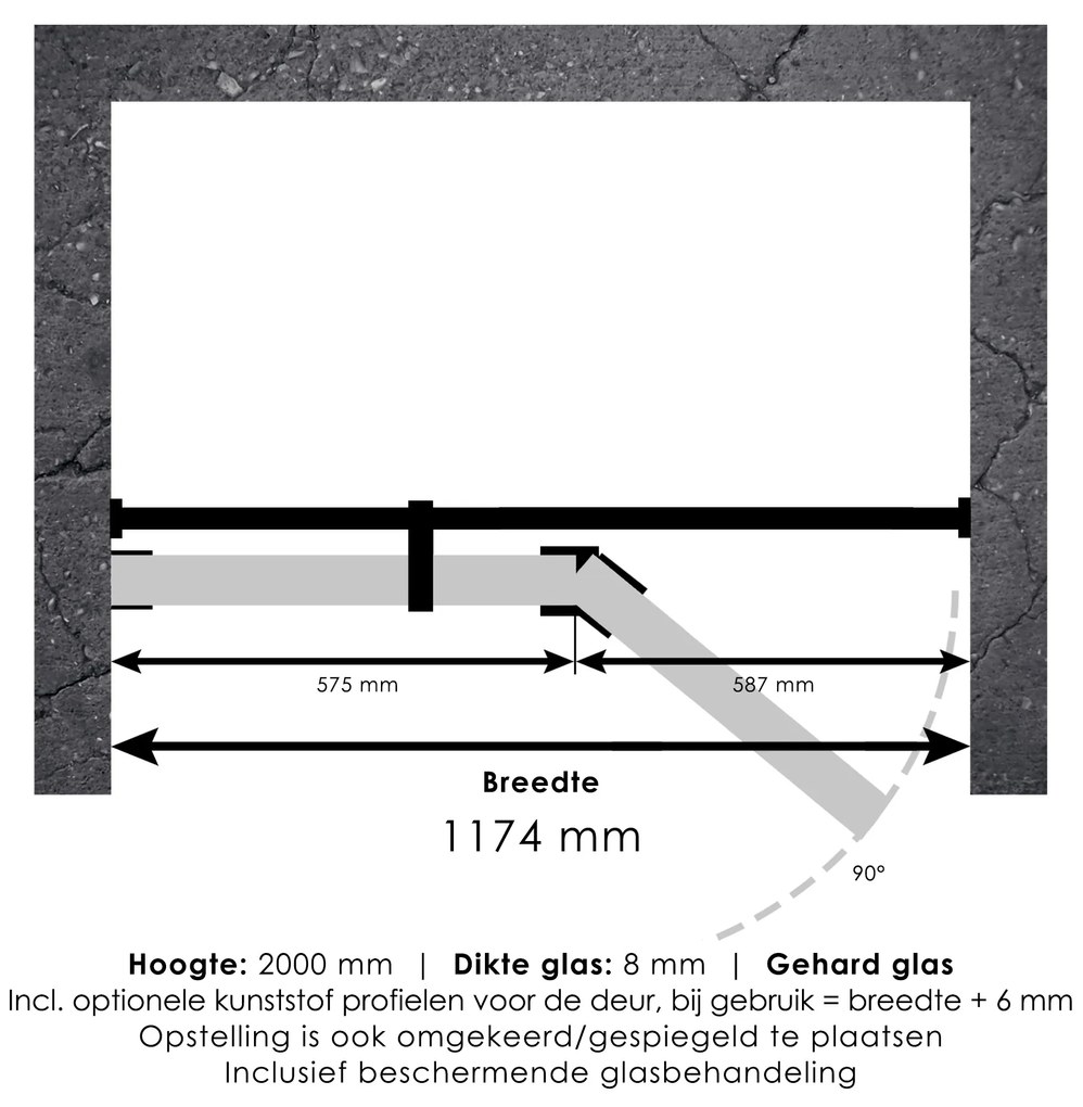 Brauer JC profielloze nisdeur 120cm met 60cm deur gekoppeld gunmetal geborsteld