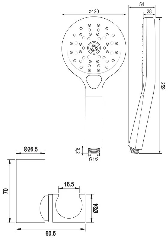 Brauer Chrome Carving thermostatische badkraan met wandhouder en 3 standen handdouche chroom