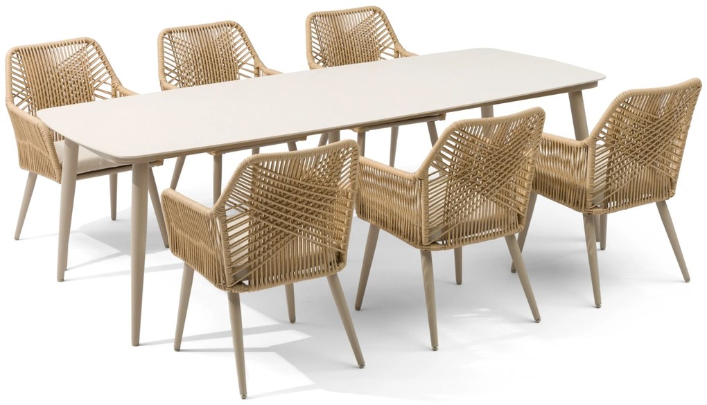 Tuinset 6 personen 240 cm Aluminium/rope Taupe Coco Vedra/Vienna