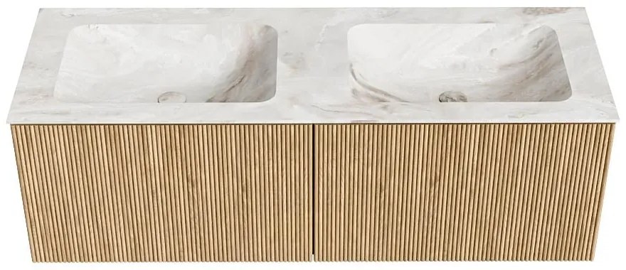 Mondiaz Kurve-dlux 130cm badmeubel oak met 2 lades en wastafel leaf dubbel zonder kraangat frappe