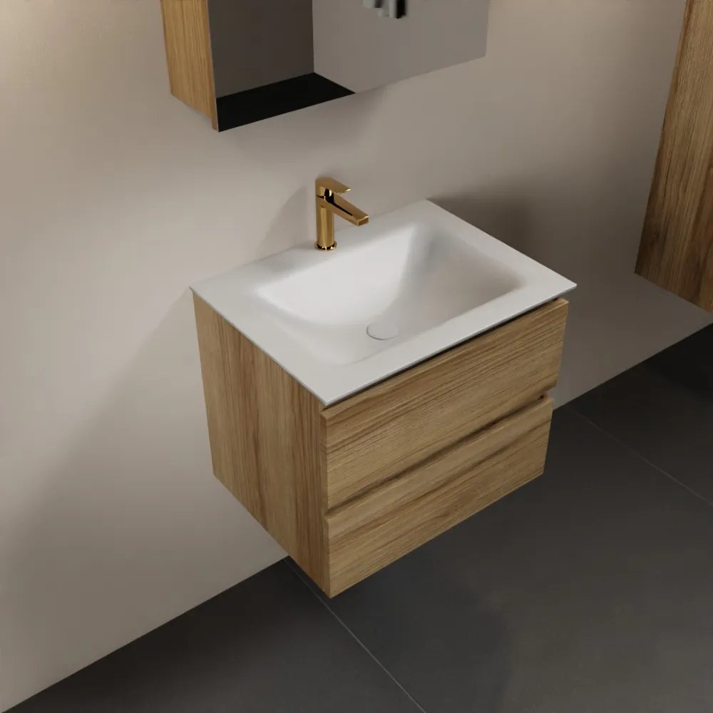 Mondiaz Aivy badmeubel 60cm chai met wastafel solid surface talc midden 1 kraangat en spiegelkast