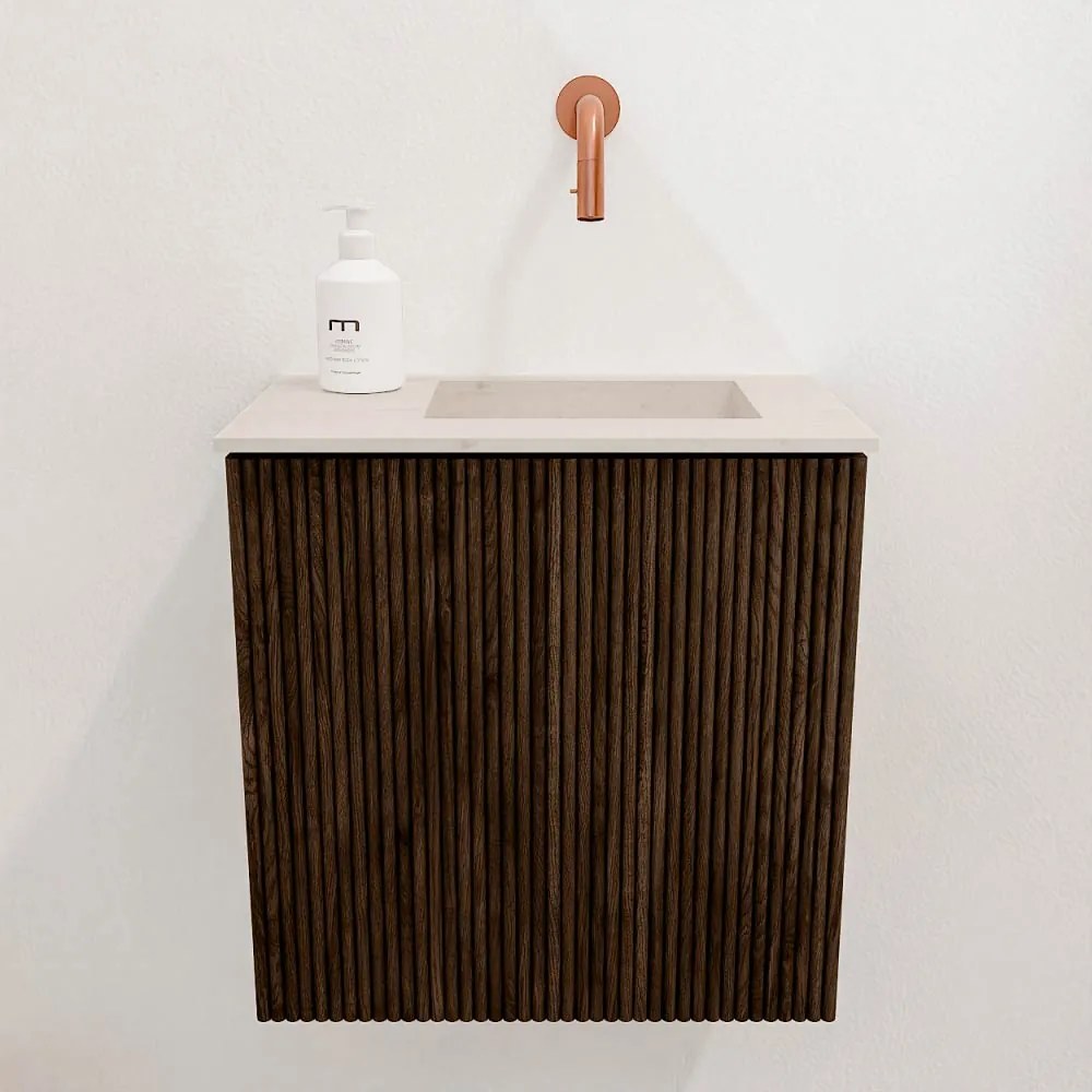 Mondiaz Joya DLux 40cm toiletmeubel walnut met wastafel faye rechts zonder kraangat meli