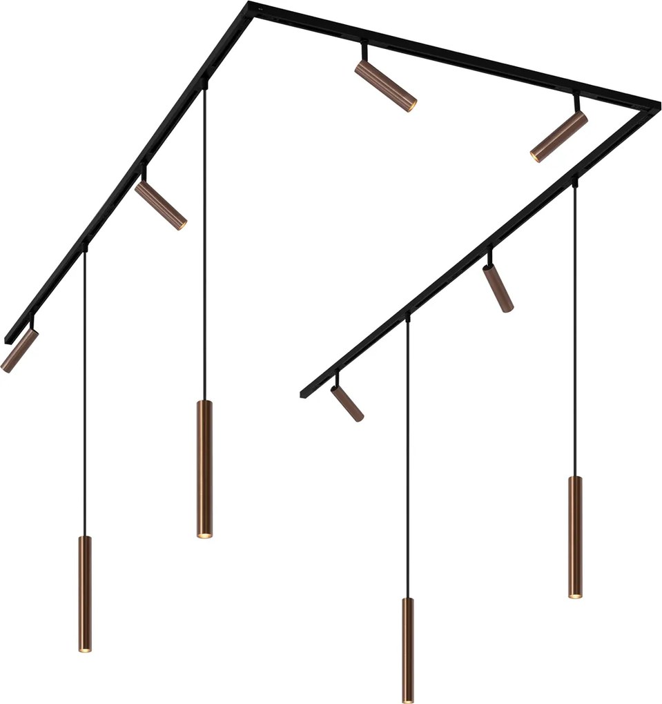 Modern railsysteem met 6 spots en 4 hanglampen donker brons 1-fase - Slimline Uzzy Keno