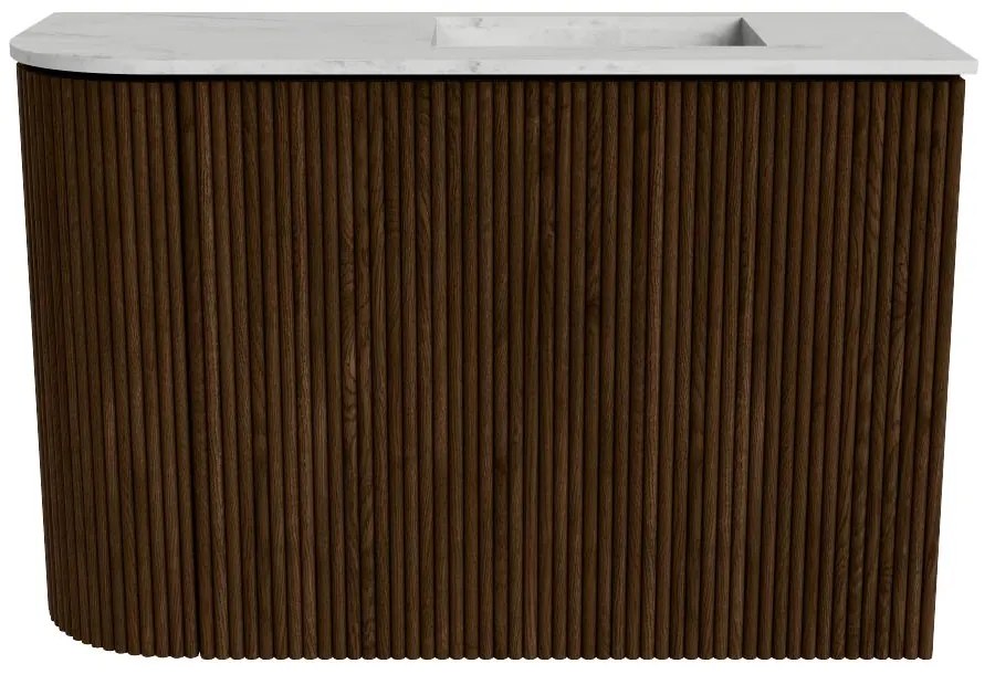 Mondiaz Joya DLux 60cm toiletmeubel ronding links walnut met wastafel faye rechts 1 kraangat opalo