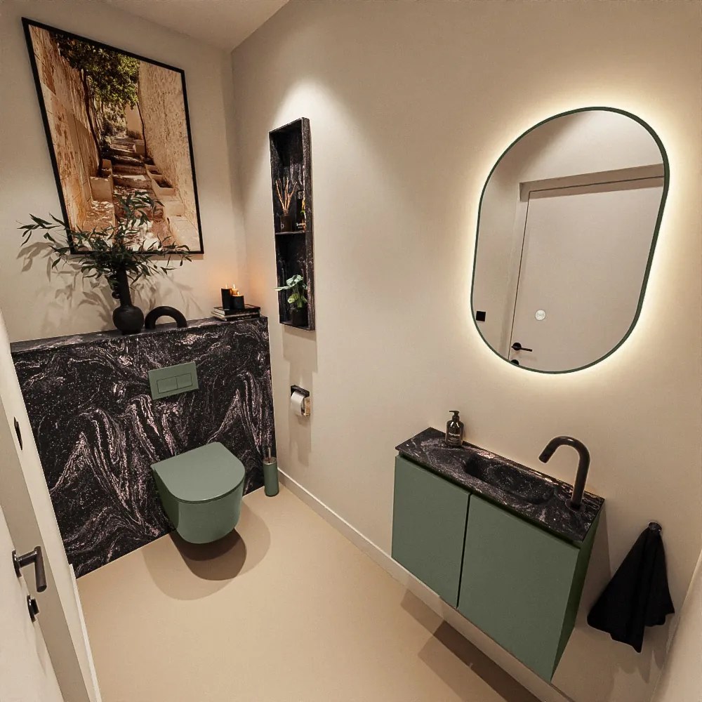 Mondiaz Ture DLux toiletmeubel 60cm army met wastafel lava rechts met kraangat