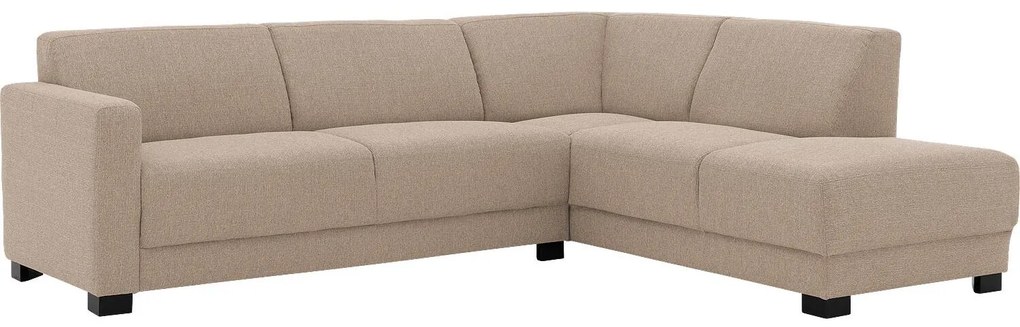 Goossens Bank My Style bruin, stof, 2,5-zits, stijlvol landelijk met chaise longue rechts