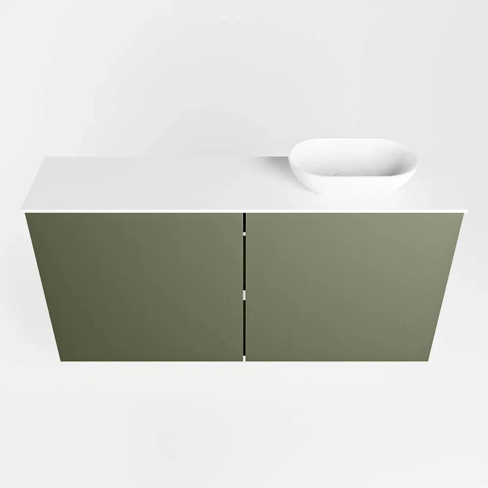 Mondiaz Fowy toiletmeubel 100cm army met witte waskom rechts zonder kraangat
