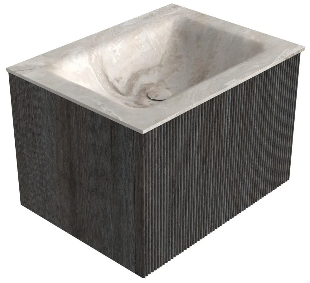 Mondiaz Kurve-dlux 60cm badmeubel shadow met 1 lade en wastafel cloud midden zonder kraangat frappe