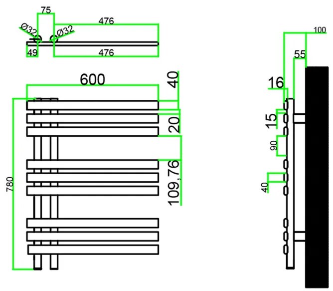 Eastbrook Loddon elektrische handdoekradiator 60x80cm 350W chroom