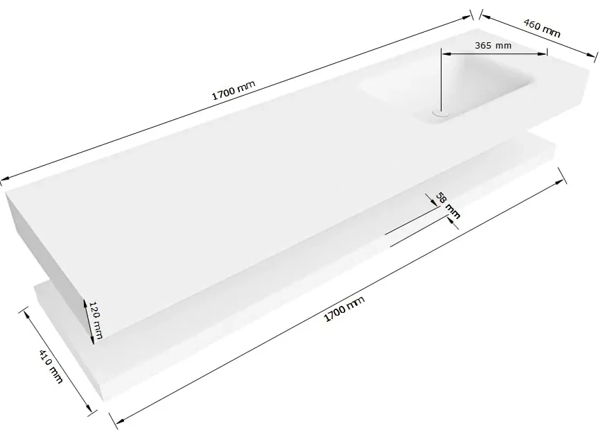 Zaro Alan badmeubel 170cm met planchet talc en vrijhangende wastafel cloud rechts zonder kraangat urban