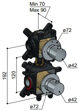Hotbath Archie afbouwdeel 2-weg inbouw thermostaat gunmetal geborsteld PVD