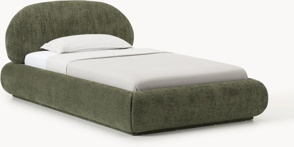 Gestoffeerd eenpersoonsbed Alba van teddy bouclé