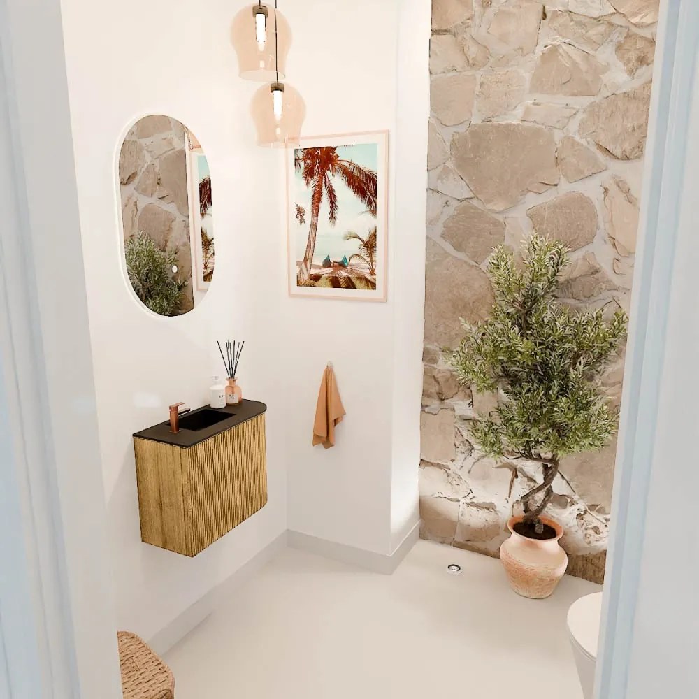 Mondiaz Joya 50cm toiletmeubel ronding rechts oak met wastafel faye links 1 kraangat urban