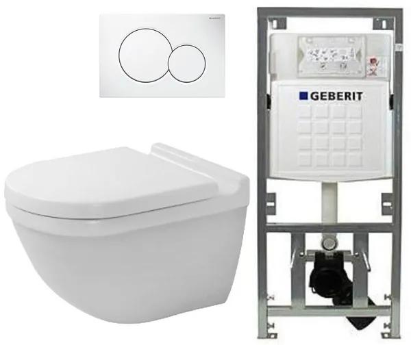 Duravit Starck 3 toiletset met inbouwreservoir geberit toiletzitting met softclose en sigma01 bedieningsplaat wit