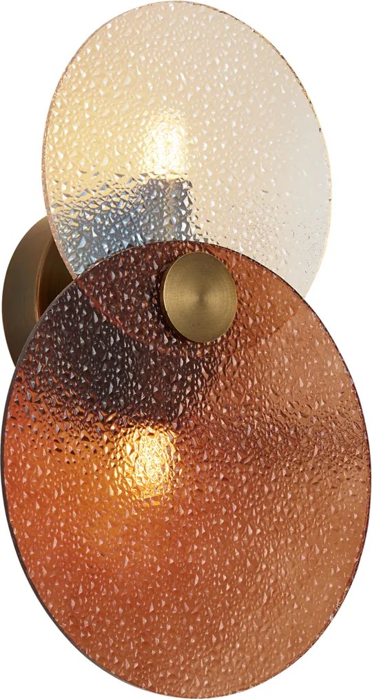 Art Deco wandlamp donker brons met amber glas 2-lichts - Text