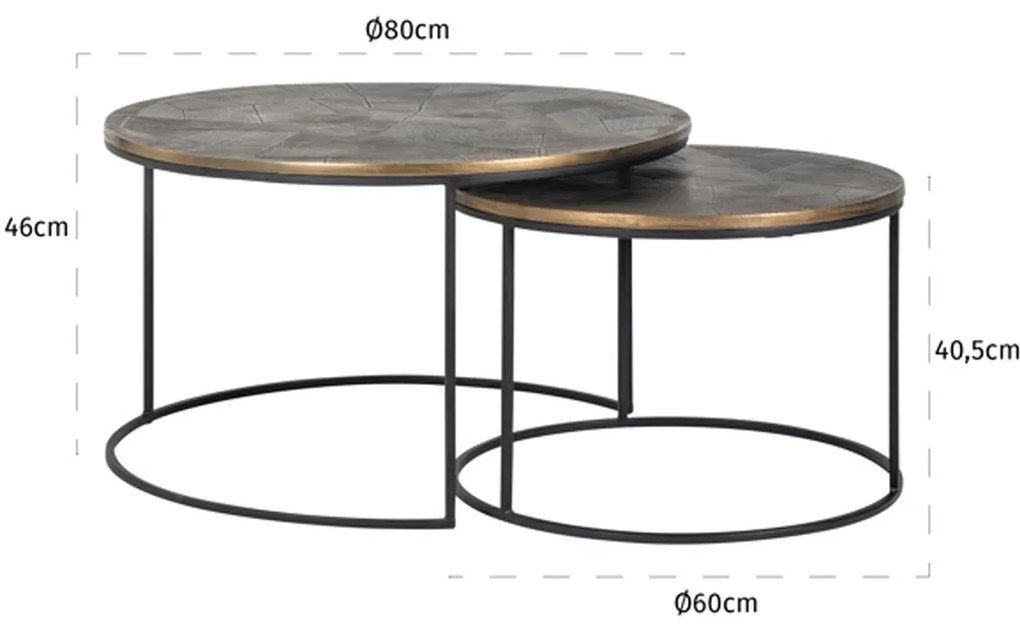 Richmond Interiors Tulum Salontafel Set Goud Geborsteld - 80 X 80cm.
