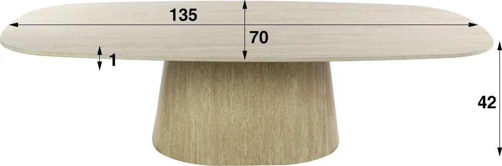 Ovale Salontafel Travertin - 135 X 70cm.