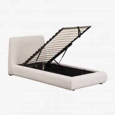 Bed Met Opklapbare Boxspring Norena Stof Crème Beige & 90 X 190 Cm - Sklum