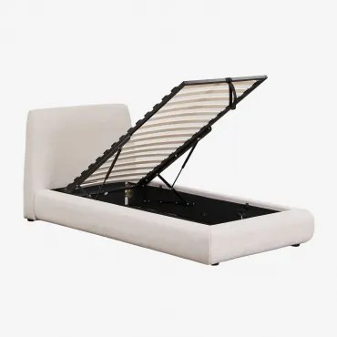 Bed Met Opklapbare Gestoffeerde Opbergruimte Norena Stof Crème Beige & 90 X 190 Cm - Sklum