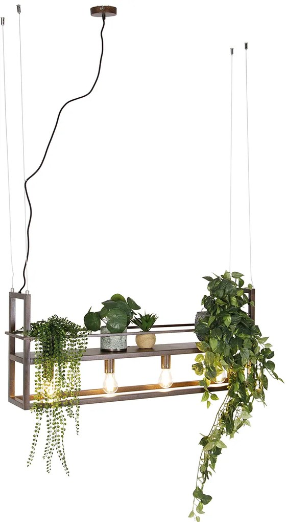 Smart hanglamp roestbruin met rek incl. 4 Wifi A60 - Cage Rack